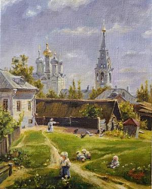 Московский дворик.  Копия В.Д.Поленова, фрагмент. 